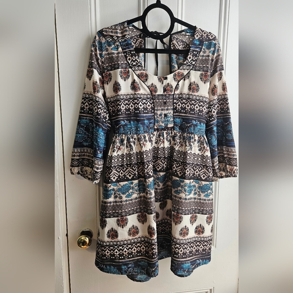 American Rag XL Boho Style Paisley Three-Quarter Sleeve Dress with Pockets - Picture 2 of 8